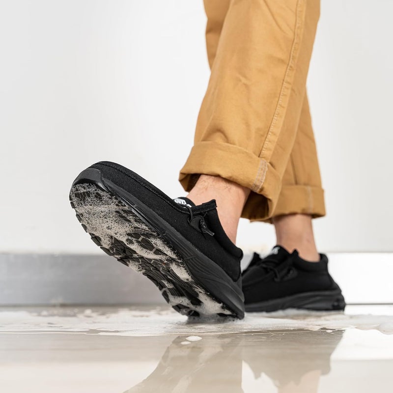 LARNMERN Men Non Slip Shoes Work Slip On Food Service Slip Resistant Shoe Kitchen Chef Loafers Boat Canvas Casual Walking Black - Image 3